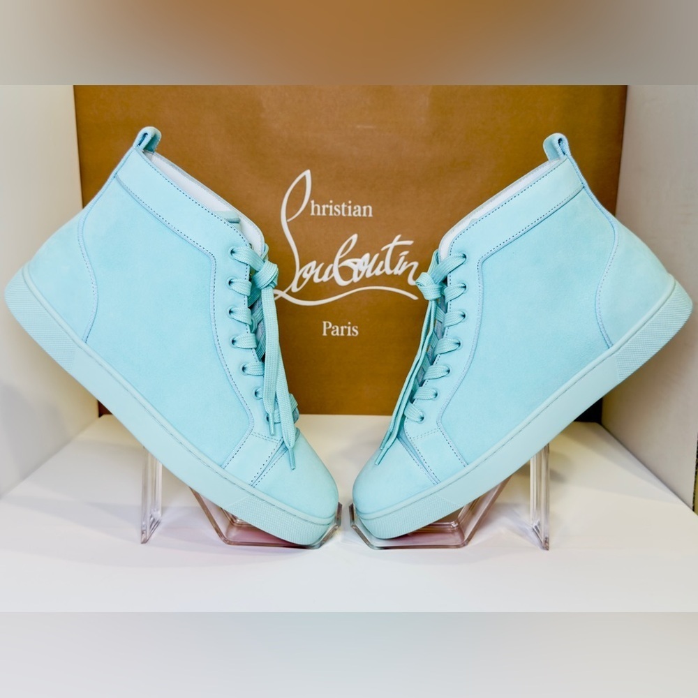 Christian Louboutin Louis Orlato High-top Men’s Sneakers Teal Suede/Velvet EU-44 - Picture 2 of 16